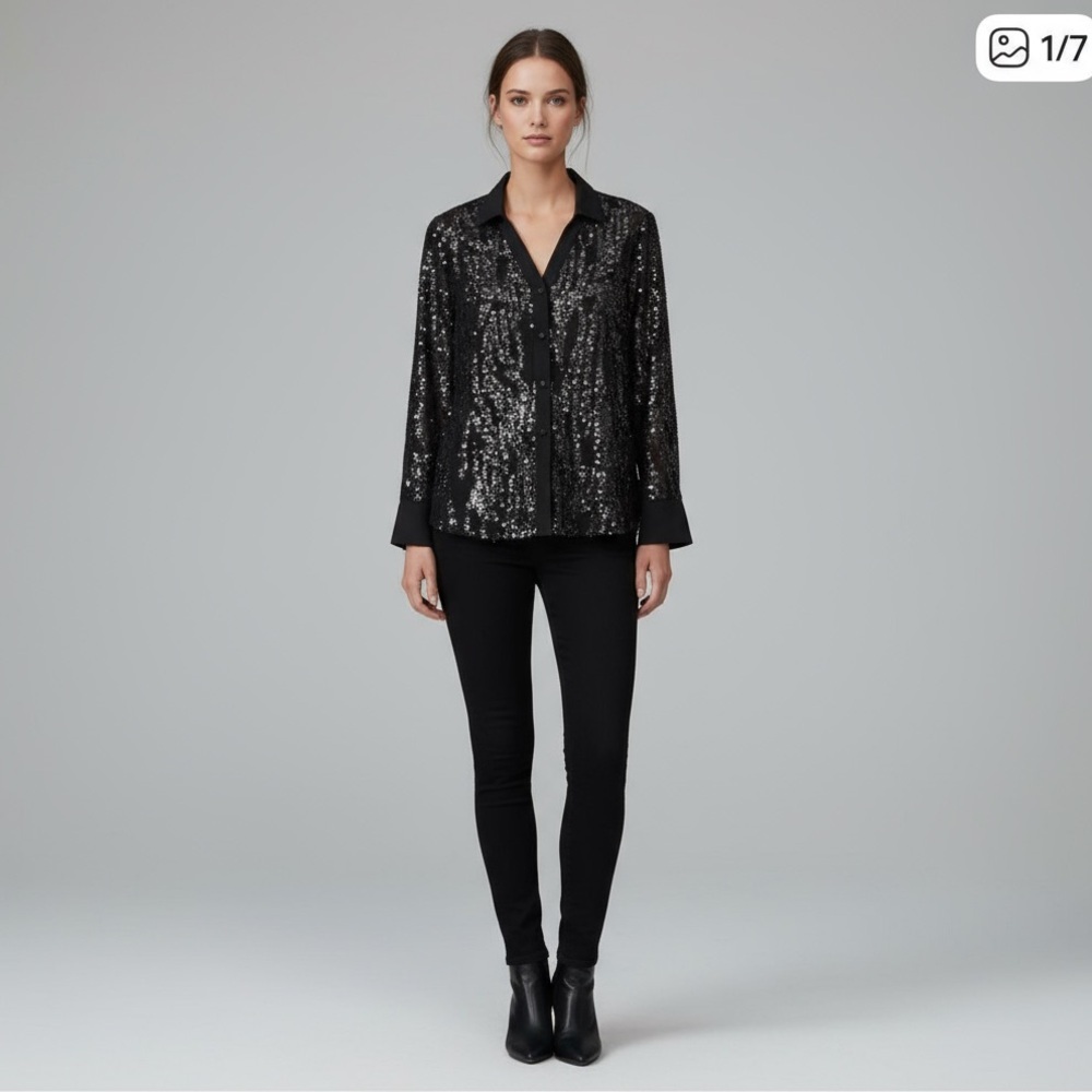 💎Suzy Shier Sequin Embellished Black shirt NWOT